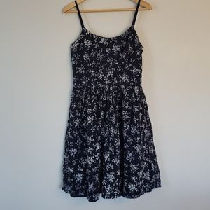 Navy Blue Eyelet Lace A-Line Dress